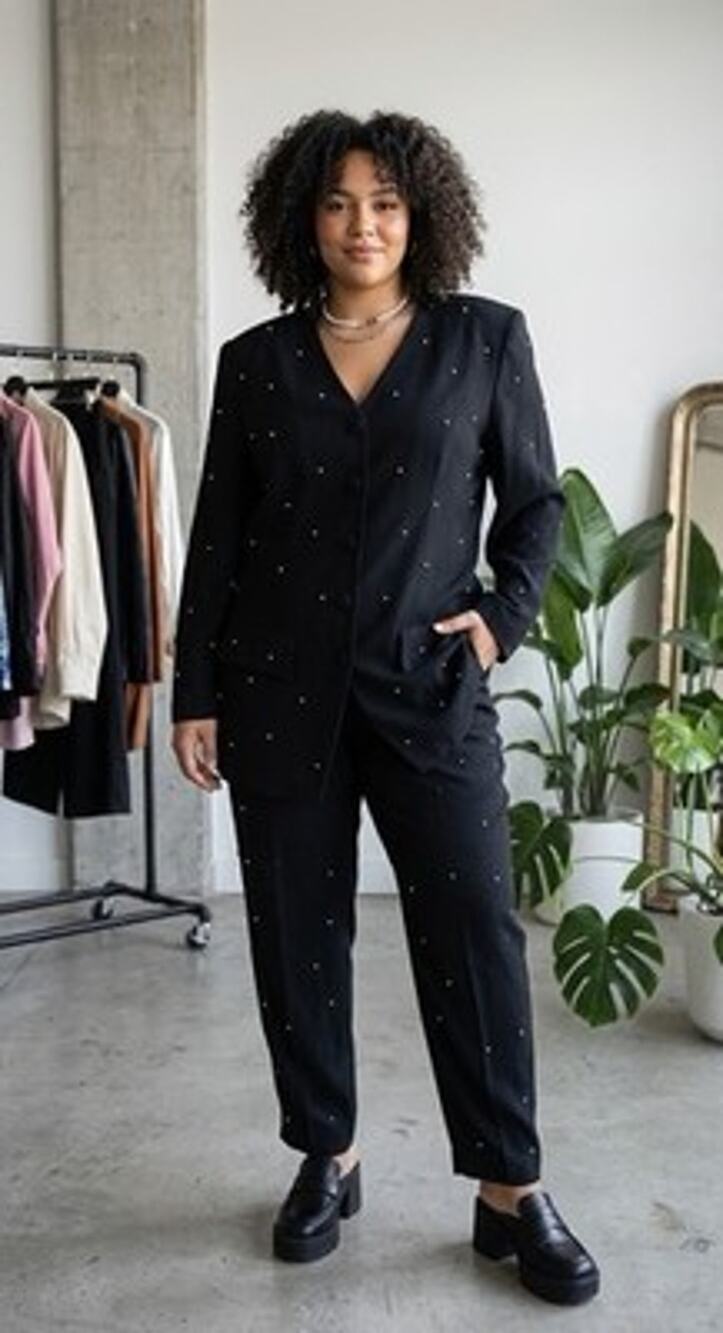 Vintage Karin Stevens Embellished Pearl/Studded Black Jumpsuit - Size 10/ 12